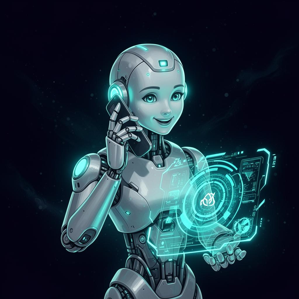 Friendly AI robot assisting a customer over the phone